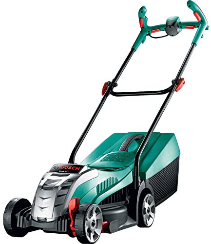 Bosch Cordless Lawnmower Rotak 32 LI (1 battery, charger, 31-litre grass box, 36 Volt, cutting width/height: 32 cm/3-6 cm, in carton packaging)