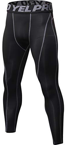 Yuerlian Mens Running Compression Leggings - Cool Dry Athletic Gym Base Layer Tights Training Pants for Sport Workout Cycling Black Gray Size XXL