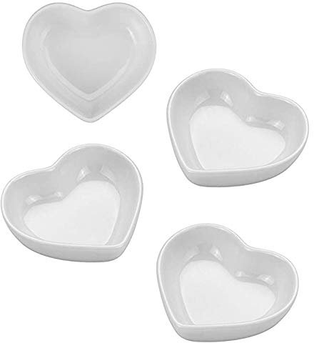 BigNoseDeer Super Cute Heart Sharpe Ceramic Sauce Dish,Mini Side Seasoning Dish,Condiment Dishes/Sushi Soy Dipping Bowl,Snack Serving Dishes,Love Porcelain Small Saucer Set(Set of 4)