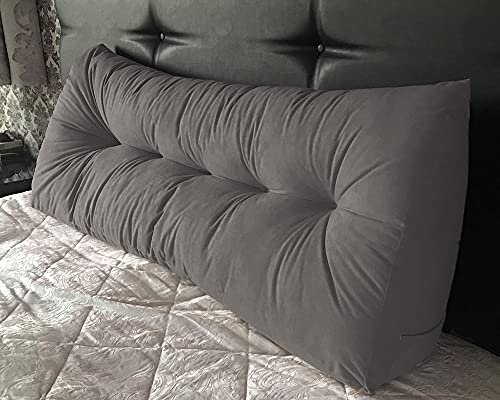 Lancashire Textiles 20 x 50 x 135cm (Double Bed) Luxury Faux Suede Triangular Wedge Bedroom Headboard Cushion - Headboard Bolster Support Pillow for Bed, Sofa, Chair – Grey