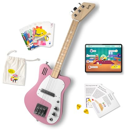 Loog Mini Electric kids Guitar for Beginners built-in Amp Ages 3+ Learning App and Lessons Included
