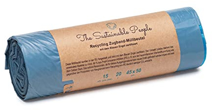 Bolsas de basura recicladas con cordón de tracción (90% de residuos postconsumo, certificado Blauer Engel), 15pcs, 20L