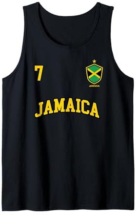 Jamaica Team Sports Number 7 Soccer Jamaican Flag Tank Top, Men, Black, Large