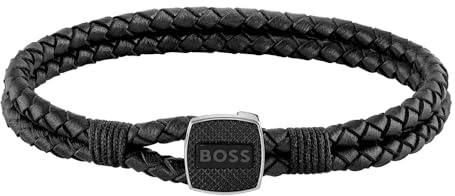 BOSS Jewelry Bracelet en cuir pour Homme Collection SEAL Noir - 1580047S