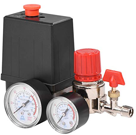 Uadme Luftkompressor Druckschalter Steuerventil, Druckregler mit Druckschalter von 0 bis 12 bar, Hohe Genauigkeit und Schnelle Reaktion, V-Dichtungsring, Kompressor Ersatzteile