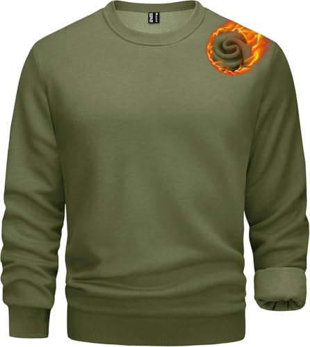 TACVASEN Winterpullover Herren Sweatshirt Langarm Arbeitspullover Gefüttert Basic Rundhals Pulli Männer (XL, Armeegrün)