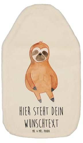 Mr. & Mrs. Panda Personalisierte Wärmflasche Faultier Zufrieden - Weiß