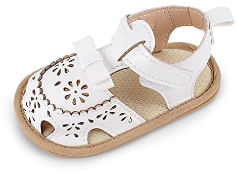 MASOCIO Sandali Neonata Estivi Femmina Sandalo Scarpe Primi Passi Bimba 9 Scarpine Estive Taglie 19 6-12 Mesi Bianco 1