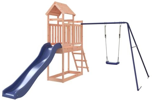 vidaXL Spielturm, Klettergerüst mit Rutsche Schaukel, Kinder Kletterturm mit Holzdach, Spiel-Zubehör für Garten, Holz Spielplatz, Massivholz Douglasie