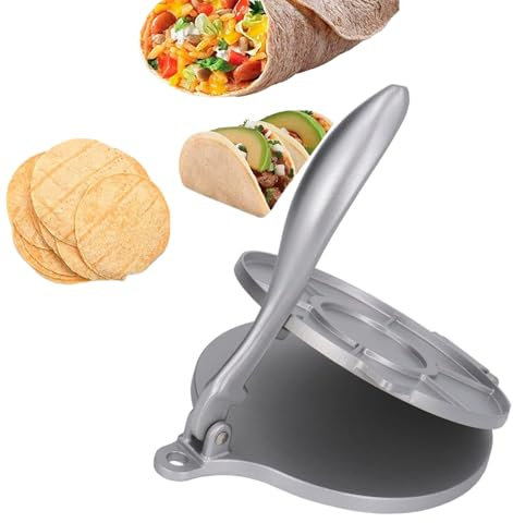 Tortilla Press,Prensa para Tortillas de Hierro Fundido,Tortilla Taco Maker De 8 Pulgadas Aleación Aluminio Con Mango Curvo Prensa De Masa De Harina,Antiadherente Prensa de Hierro Fundido para Cocinar