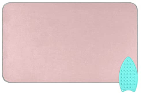 YETTASBIN Pink Solid Color Ironing Mat with Silicone Iron Rest Pad, Portable Travel Ironing Blanket Heat Resistant Ironing Board Cover for Washer Dryer Table Top, 47.2 x 27.6 Inch