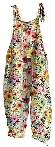 Salopette Donna Jeans Casual da Casa con Tasche Laterale Overall Tinta Unita Bretelle Vintage Gamba Dritta per Il Tempo Libero Taglie Grandi Senza Maniche Salopette con Tasche