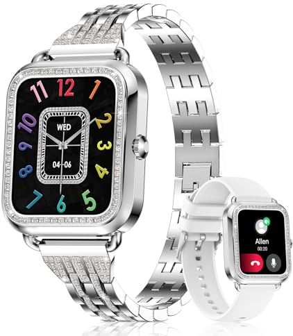 Montres intelligentes pour femme (répondre/passer un appel), montres diamant de 4 cm avec traqueur de fitness/commande vocale AI/plus de 100 modes sportifs/étanchéité IP68/moniteur de fréquence