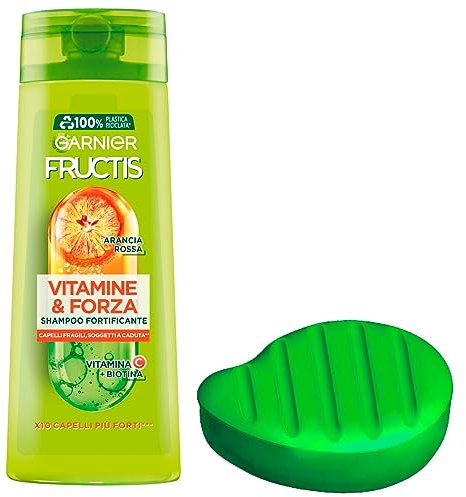 Garnier Fructis Vitamine & Force stärkendes Shampoo für brüchiges und anfälliges Haar, stärkende Wirkung mit Rotorangenextrakt, Formel mit Vitamin C und Biotin, 250 ml + Shampoo-Halter