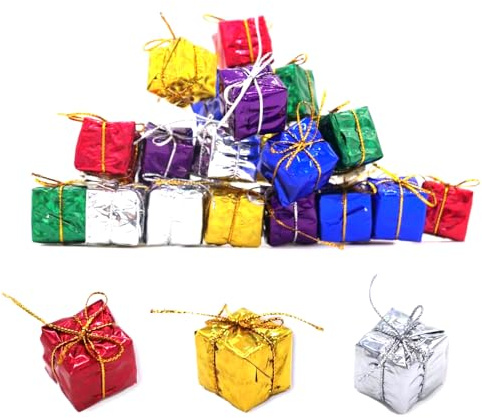 24 Stücke Deko Geschenkpäckchen Weihnachten Kleine, Miniatur Geschenkbox Anhänger Weihnachten, Mini Bunte Geschenkboxen Weihnachtsbaumschmuck Ornamente für Christbaumschmuck Dekoration. (2.5cm)