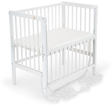 FabiMax Baby Beistellbett Flex mit innovativem Seitengitter für Boxspringbett, Buche massiv weiß, inkl. Matratze Air