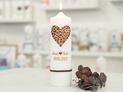meinkerzenshop Hochzeitskerze IVY personalisiert mit Namen und Datum, individuell und mit Echtwachs handverziert