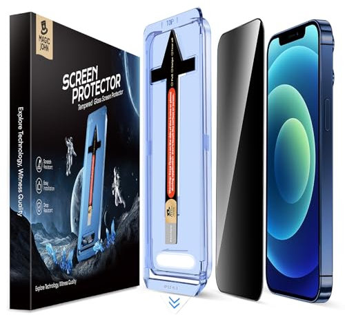 MAGIC JOHN 2 Pack for iPhone 12/12 Pro 6.1 inch Privacy Glass Screen Protector, Auto Dust-Elimination Installation, Bubble Free, Easy Installation