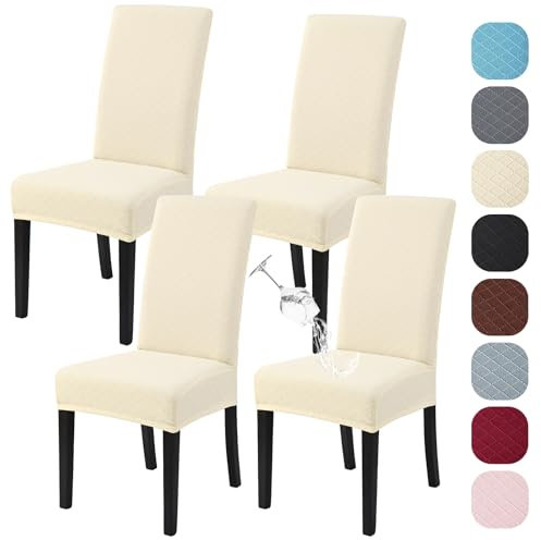Alishomtll Stretch Stuhlhussen 4er Set Universal Moderne Jacquard Wasserdicht Stuhlbezug Schwingstuhl Elastische Hussen Abnehmbare Stuhlüberzug für Esszimmer Küche Bankett Hochzeit (Beige, 4 Stück)