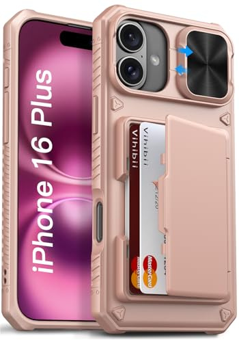 Vihibii for iPhone 16 Plus Case Wallet with Card Holder, Rose Gold | [RFID Blocking] & Slide Camera Cover, Military Grade Drop Protection, Rugged Back & Silicone Edge Phone Case, 6.7 2024