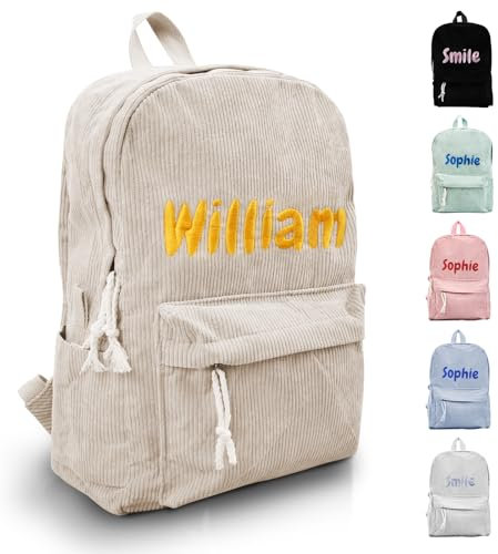 Personalisierte Kinderrucksack, Gestickt Rucksack Kleinkind, Kindergartenrucksack Mädchen Und Jungen, Kordsamt Rucksack Kindergarten Mit Namen Kinder Rucksack Kita Und Kindergarten (Khaki)