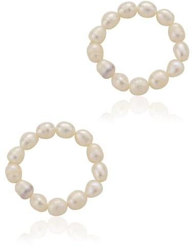 KGDUYC 2 pezzi Anello di perla da donna, anello di perla ovale elastico da donna, in resina, regalo per la fidanzata e la moglie