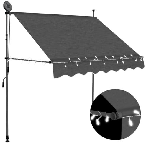 Rasen & Garten Outdoor Wohnen Fenster & Tür Markisen Manuell einziehbare Markise mit LED 200 cm Anthrazit