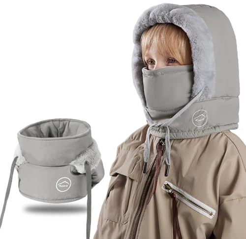 TAGVO Termisk balaclava för barn, multifunktionell justerbar vindtät fleece cykel skidmask med halsdamask, 3-i-1, hel ansiktsmask snood huva hatt vinter kallt väder utomhuskepsar för pojkar flickor