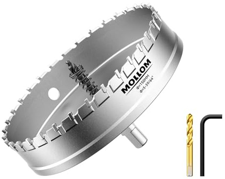 Mollom 5-59/64 (150mm) Hartmetall-Lochsäge Schwerlast mit 2 Zentrierbohrern | Lochschneider in Industriequalität zum Schneiden von Edelstahl, Baustahl, Eisen, Kupfer, Messing, Aluminium, Kunststoff