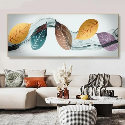 LIMAIDUO Abstraktes blau-grünes Blattgold-Leinwand-Poster und Druck, Gemälde, nordische Federlinie, Wandkunst, Bild, Raumdekoration, 40 x 120 cm, rahmenlos