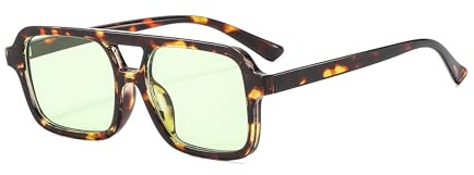 Long Keeper Fyrkantiga pilotsolglasögon för kvinnor män retro 70-tal rektangel solglasögon vintage trendiga små dubbla däck glasögon, Grön Leopard