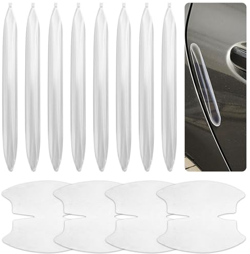 8 piezas de protección de borde para puerta de coche, 4 piezas de películas protectoras transparentes, protector de borde de puerta de coche de goma, adhesivo protector de borde de puerta de coche