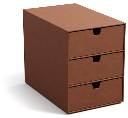BIGSO INGRID Schubladenbox für Dokumente und Bürobedarf – Schreibtisch Organizer mit 3 Schubladen – Ablagesystem aus 100% recycelter Faserplatte und Papier in Leinenoptik – sienna
