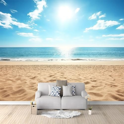 WHUOEUCO Papel Pintado 3D Paisaje De Playa Junto Al Mar 200x140 cm Fotomurales Tejido No Tejido Papel Tapiz Grande Murales Fotográfico Moderno Decoración de Paredes