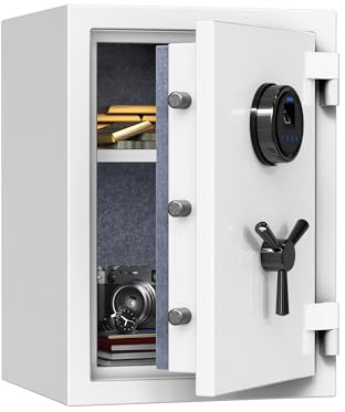 RPNB Deluxe Biometric Safe Box,Digital Fingerprint Fireproof Waterproof Safe with Touch Screen,Removable Shelf and 3 Spoke Handle,Home Safes for Cash Documents Jewelry,1.29 Cubic Feet,White