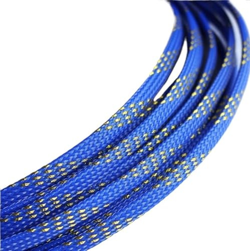 Manicotti piatti in PET intrecciati espandibili per cavi da 3 mm, 4 mm, 6 mm, 8 mm, 10 mm, 12 mm, 16 mm (blu oro, 6 mm, 10 metri)