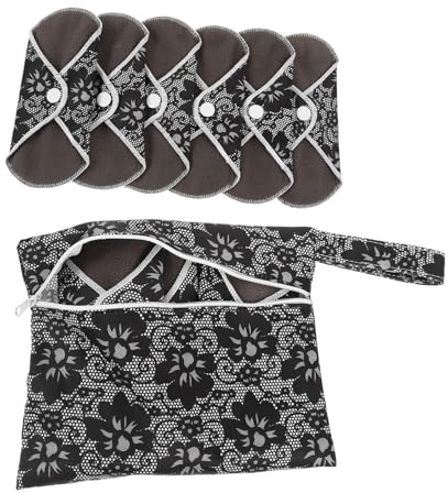 LRXIYODE 6 pièces Serviettes Hygiéniques Lavables pour Femmes Enceintes Absorbantes Respirantes avec Pochette de Rangement Protection Anti-fuites pour Période Menstruelle et Post-partum