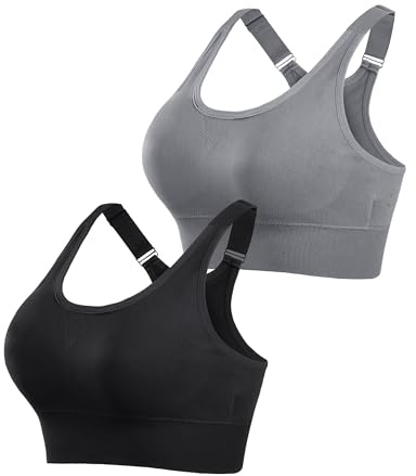 Litherday 2 Pack High Impact Sports Bras Women Support Bra Max Control Racer Back Breathable Mesh Gym Tops Adjustable Shock Absorber Running Yoga Gym Tops Black+Grey M