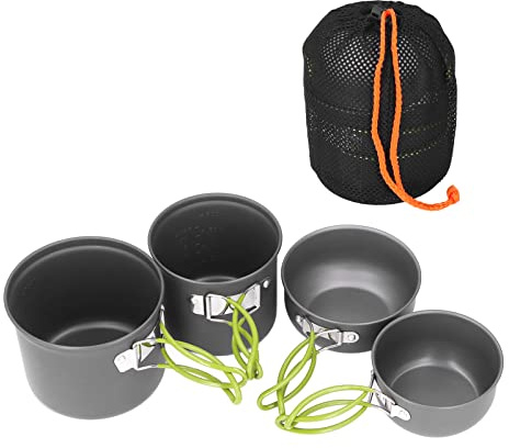 Juego de ollas para Acampar Diseño antiescaldaduras de múltiples Capas Juego de Utensilios de Cocina para Acampar con Mango Plegable para Caminatas Aventura al Aire Aleación de
