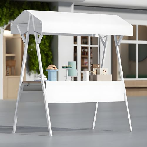 GSATREY Puestos de Mercado, Carrito de Comida Móvil, Carrito Expendedor Plegable para Venta de Perritos Calientes, Mercado Agrícola o Promoción Comercial(White)