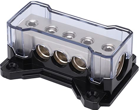 YUKERMARB Strömfördelningsblock Zinklegering Förkromad Bilstereo Strömfördelningsblock 2 X 0GA in 6 X 4GA Ut Djup Urtagning Design för Bilar Lastbilar Båtar Husbilar