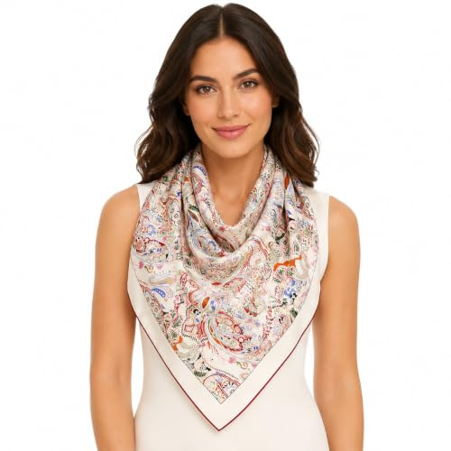 Foulard femme 100% soie de mûrier sergé, 88 x 88 cm, motif cachemire