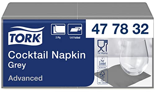 Tork 477832 Cocktailservietten Grau / Cocktail Serviette in Advanced Qualität mit 1/4 Falz / 12 x 200 (2400) Servietten / 23,8 x 24 cm (B x L) | Cocktail Serviette in Advanced Qualität mit 1/4 Falz / 23,8 x 24 cm (B x L)