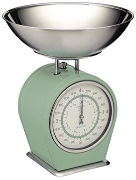 KitchenCraft Living Nostalgia Mechanical Kitchen Scales, Retro Traditional Weighing Scale 4 kg (8 lbs), 25 x 25 x 3 cm, English Sage