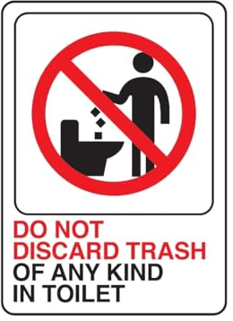 HY-KO Products D-25 Do Not Discard Trash in Toilet Info Graphic Plastic Sign, 5 x 7, Red/Black/White