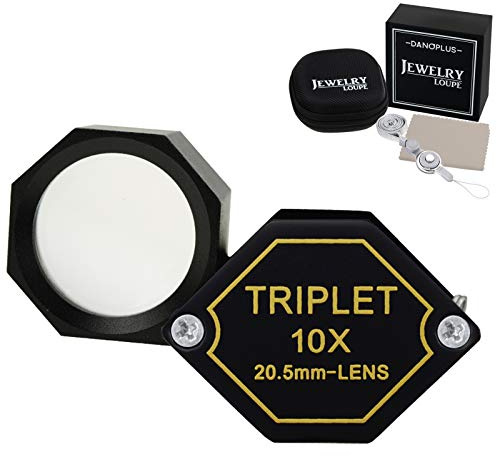 10x Magnifier Jewelry Loupe 20.5mm Triplet Lens Optical Glass Pocket Gem Magnifying Tool for Jeweler, Stamp Philatelist, Coin Numismatic, Achromatic Black Hexagonal Design Kit Set