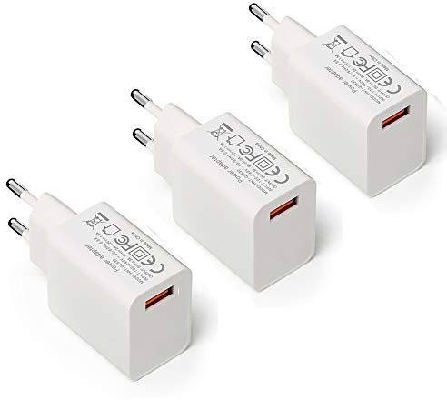 Raeisusp 【3-Pack】 Quick Charge 3.0,18W de Carga rápida Adaptador de Corriente USB Enchufe de Pared para Cargador inalámbrico QI de 10W, iPad Pro, tabletas, iPhone, Samsung Galaxy, LG, HTC