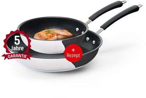 Coolinato Pfannenset 20 & 28 cm beschichtet Edelstahl Bratpfanne für Gasherd Ceranfeld Elektro Induktionsherd & Backofen