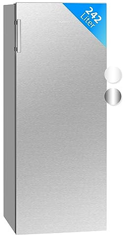 Bomann® Frigorifero autoportante, grande, 242 litri, con illuminazione a LED, ideale per bevande e alimenti, chiusura della porta sostituibile, VS 7316.1 inox