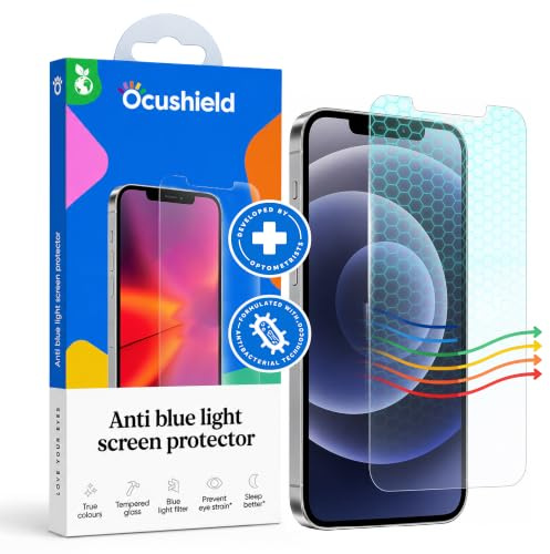 Ocushield Protector de pantalla de vidrio templado antiluz azul para iPhone 12 | iPhone 12 Pro de 6.1 pulgadas - Protege tus ojos reduce las migrañas y mejora el sueño